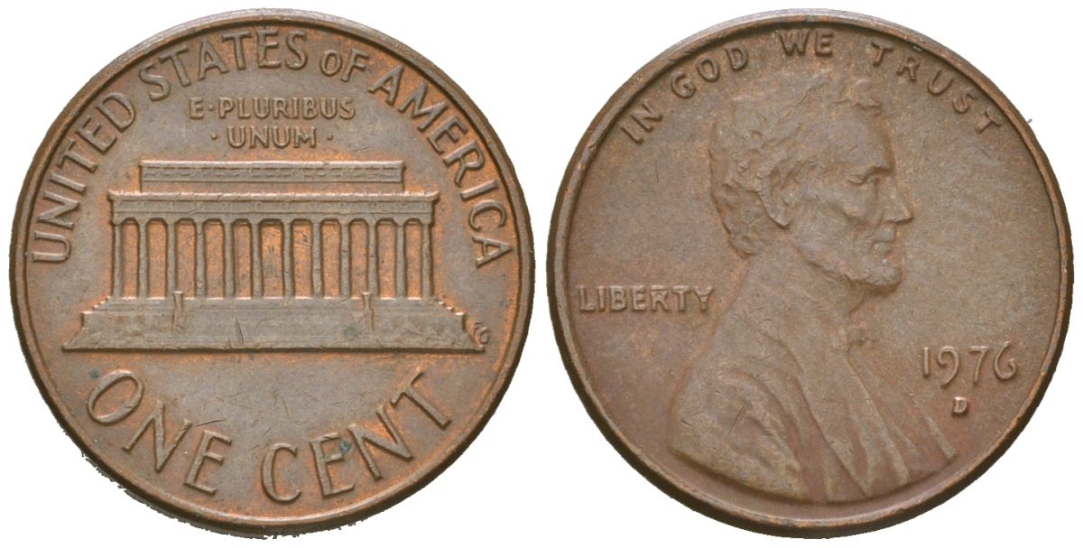 США 1 цент 1976 D, Авраам Линкольн KM 201 медь цинк 220-938