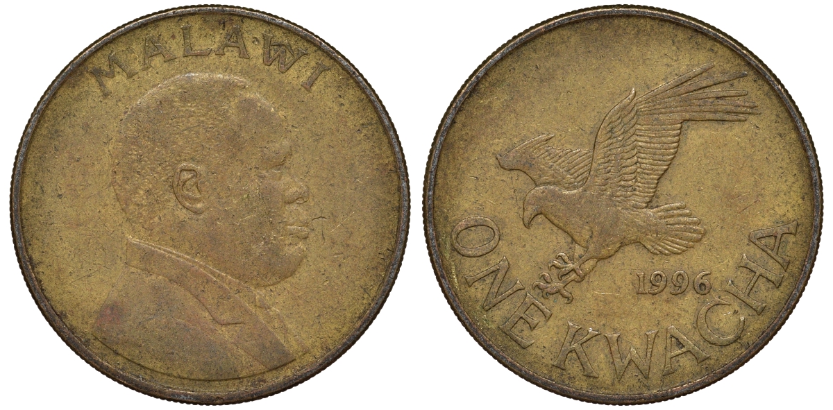 Малави 1 квача 1996 орел KM 28 сталь плакированная латунью 4162-336