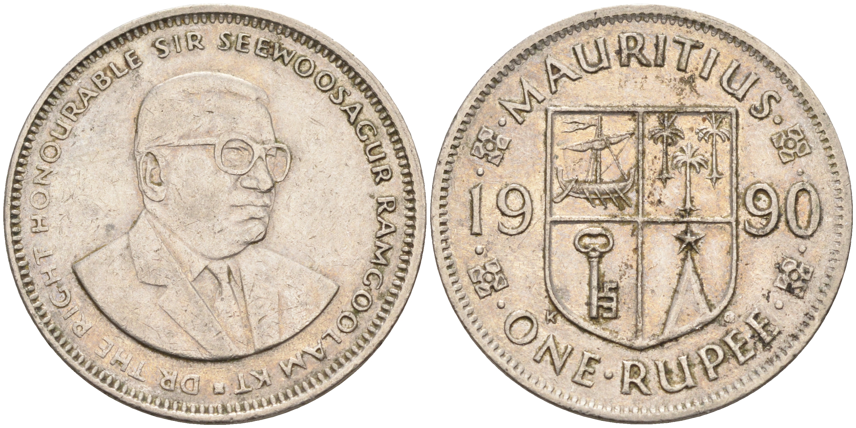 Маврикий 1 рупия 1990 Сивусагур Рамгулам KM 55 медно-никель 63-1054