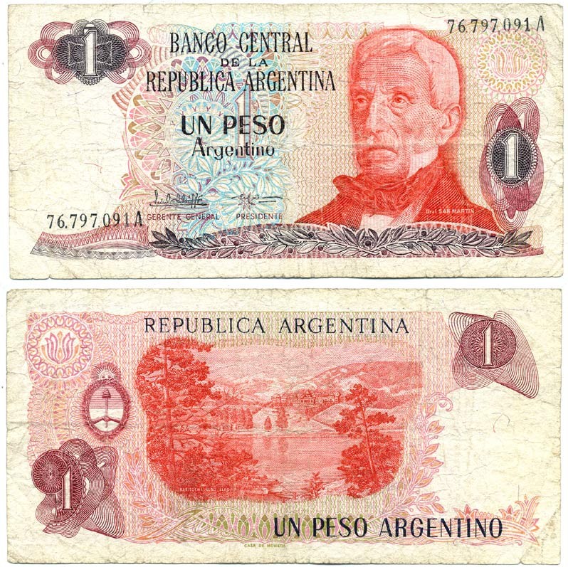 АРГЕНТИНА 1 ПЕСО 1984 СЕРИЯ А 76797, ГЕНЕРАЛ САН МАРТИН Pick 311a бумага 7203-46-1