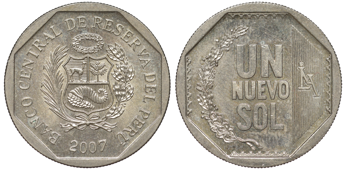 Перу 1 новый соль 2007 KM 308.4 медно-никель UNC 4605-234
