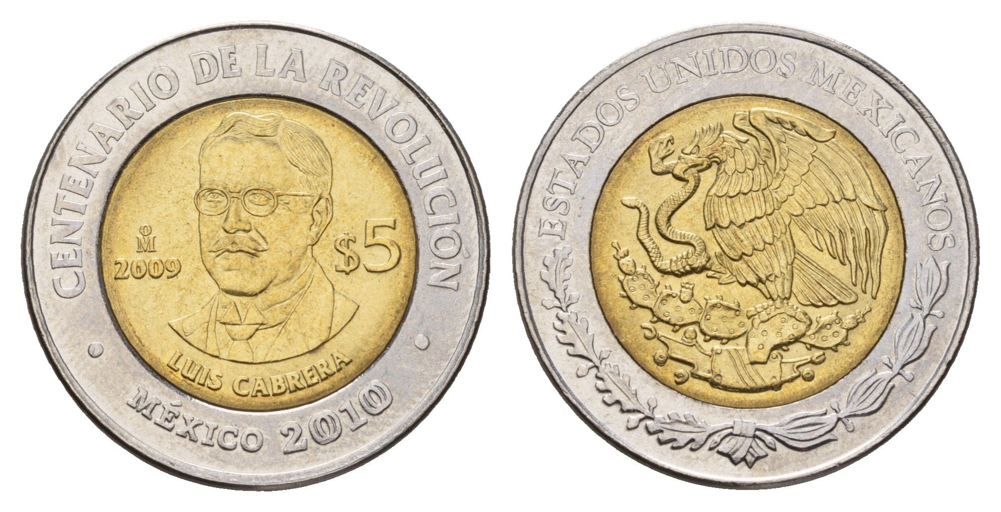 Мексика 5 песо 2009 Столетие революции - Луис Кабрера KM 913 биметалл UNC 216-1247