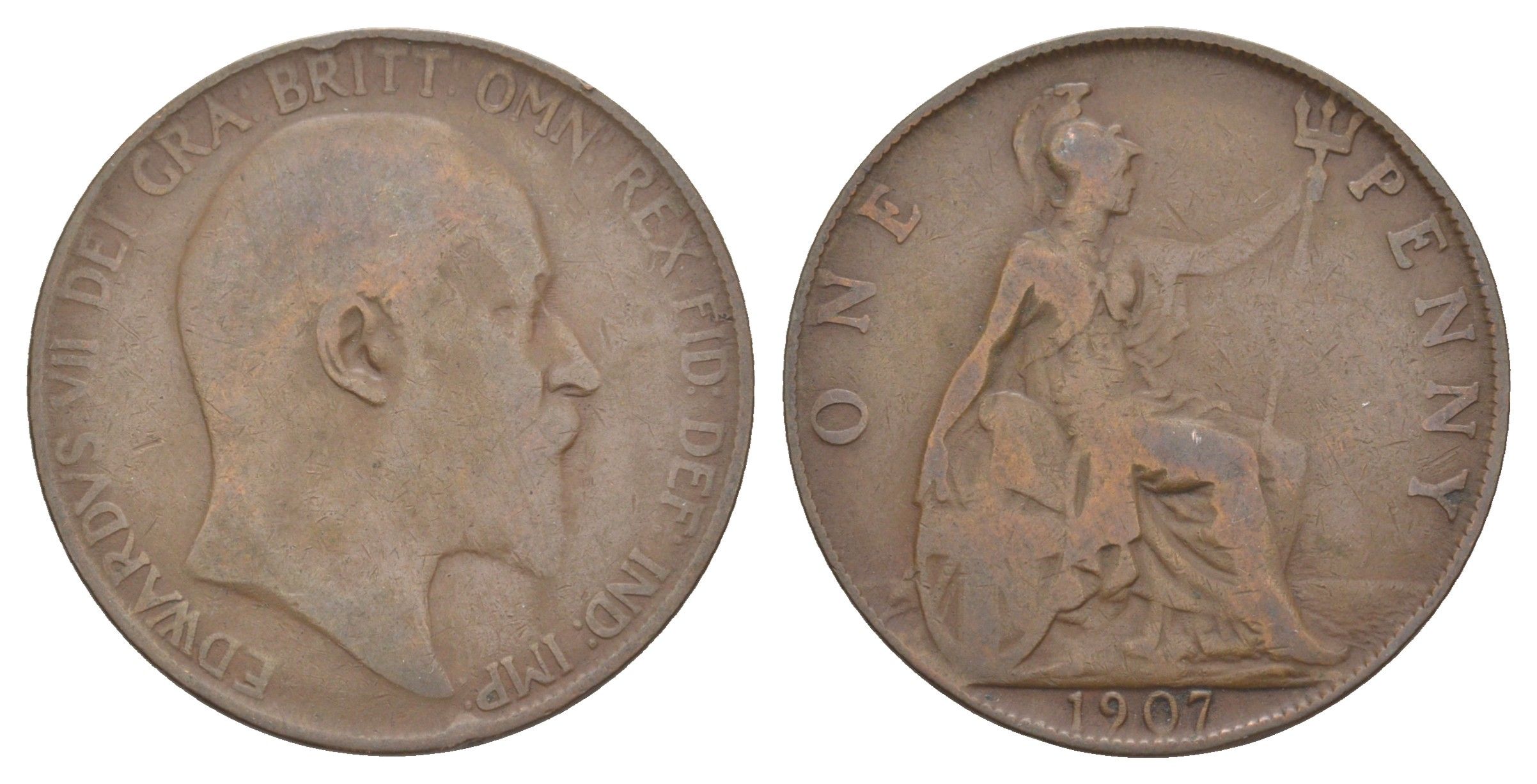 Великобритания 1 пенни 1907 Эдуард VII (1901-1910) KM 794.2, Spink 3990 бронза 4156-325