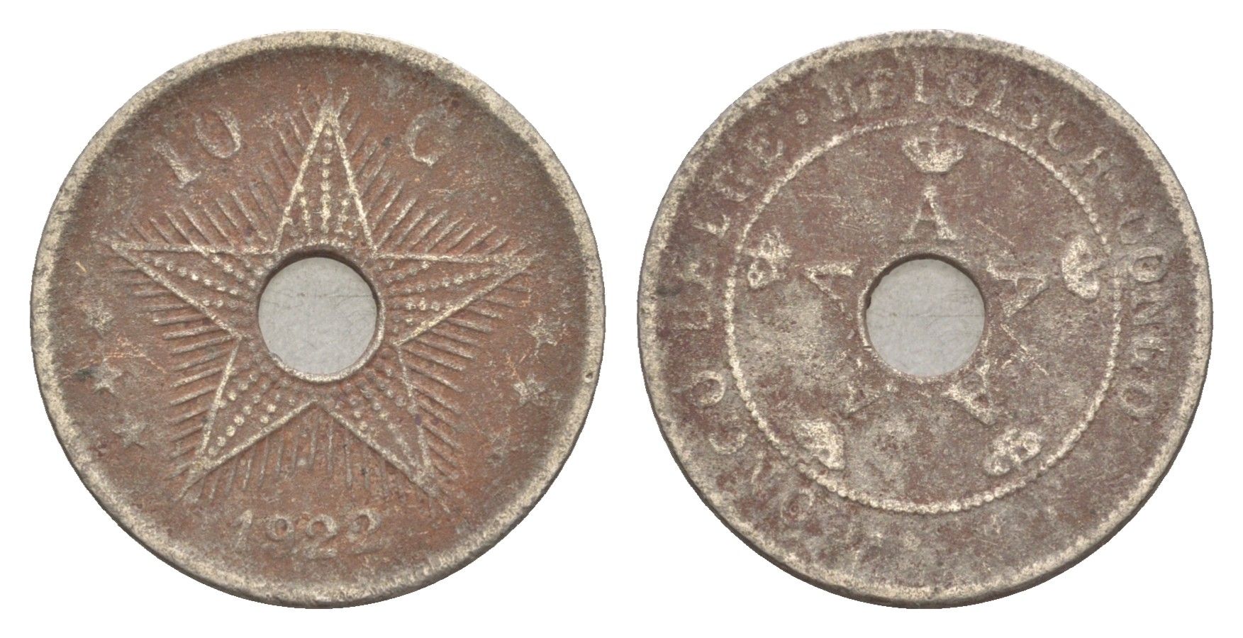 Бельгийское Конго 10 сантимов 1922 KM 18 медно-никель 4647-1234