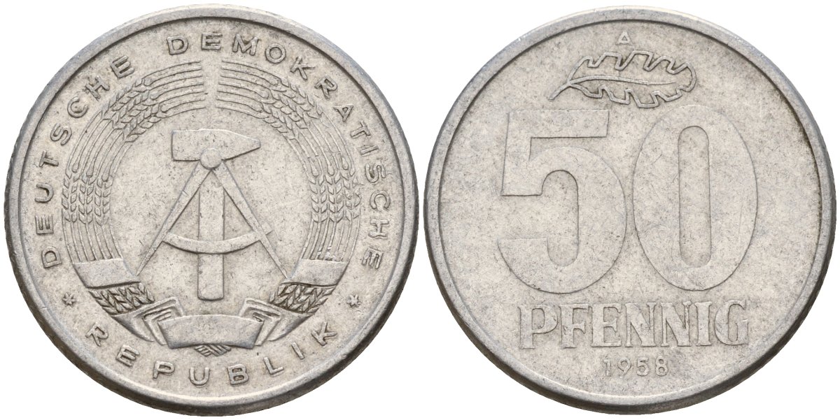 ГДР 50 пфеннигов 1958 A KM 12.1 алюминий 106-1014
