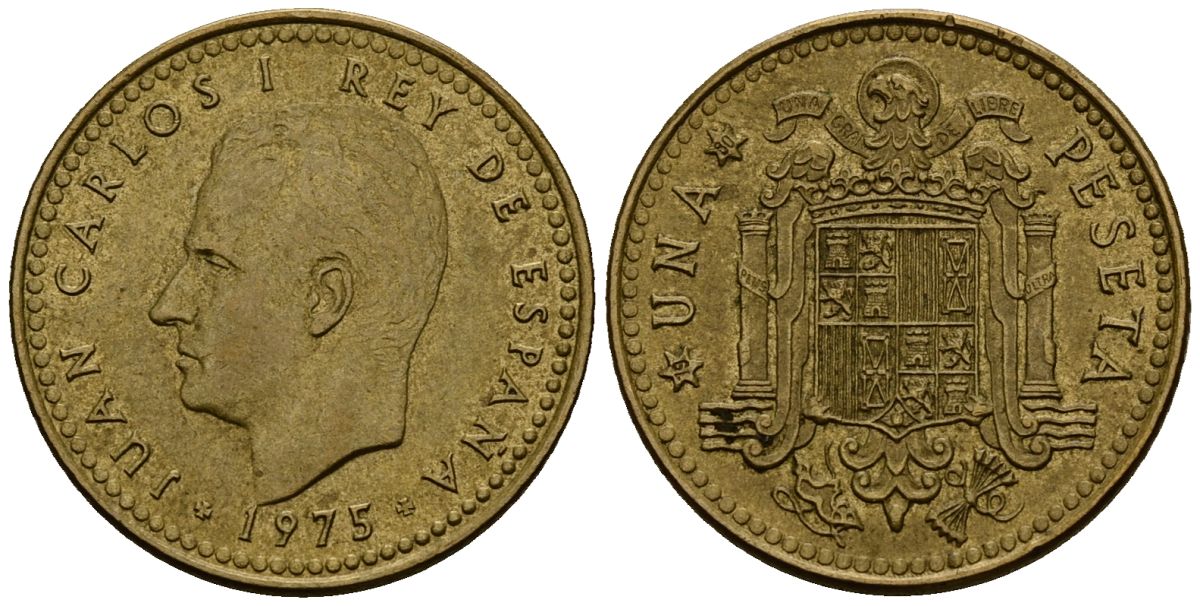 Испания 1 песета 1975 Хуан Карлос I (1975-2014) KM 806 алюминиевая бронза 4176-345
