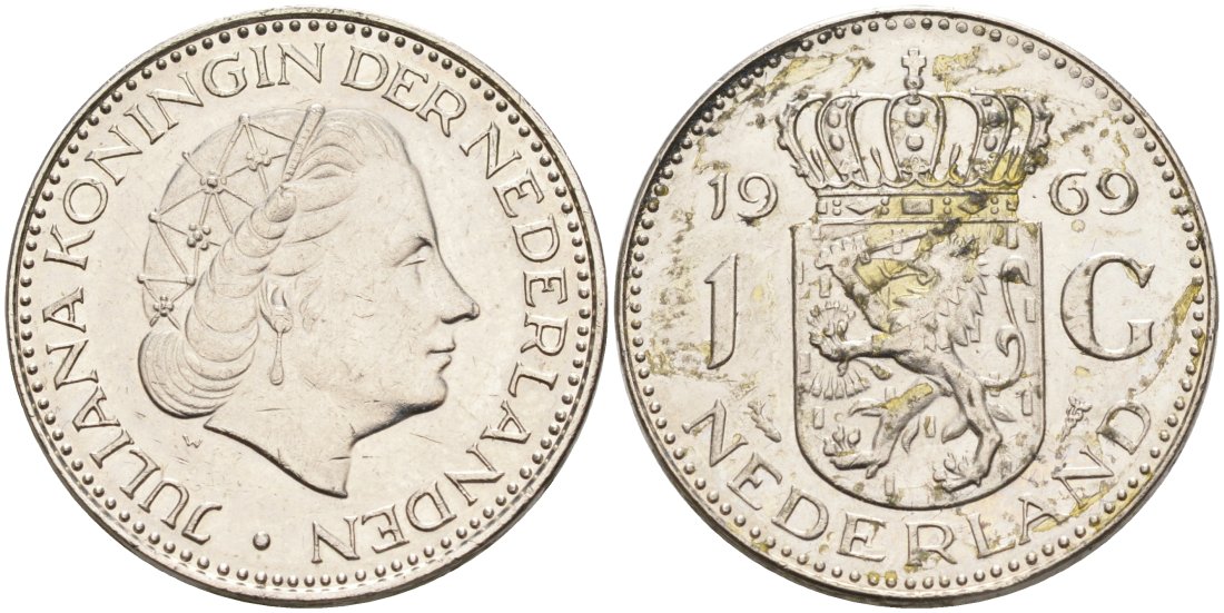 Нидерланды 1 гульден 1969 Юлиана (1948-1980) KM 184а никель 53-1147