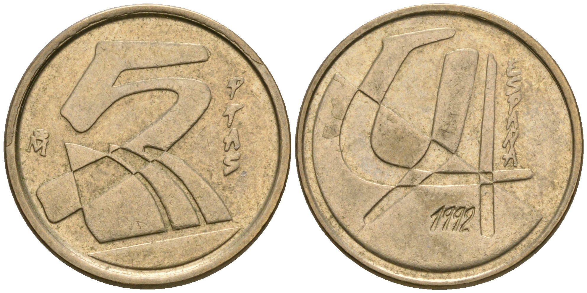 Испания 5 песет 1992 Хуан Карлос I (1975-2014) KM 833 алюминиевая бронза 08-1455