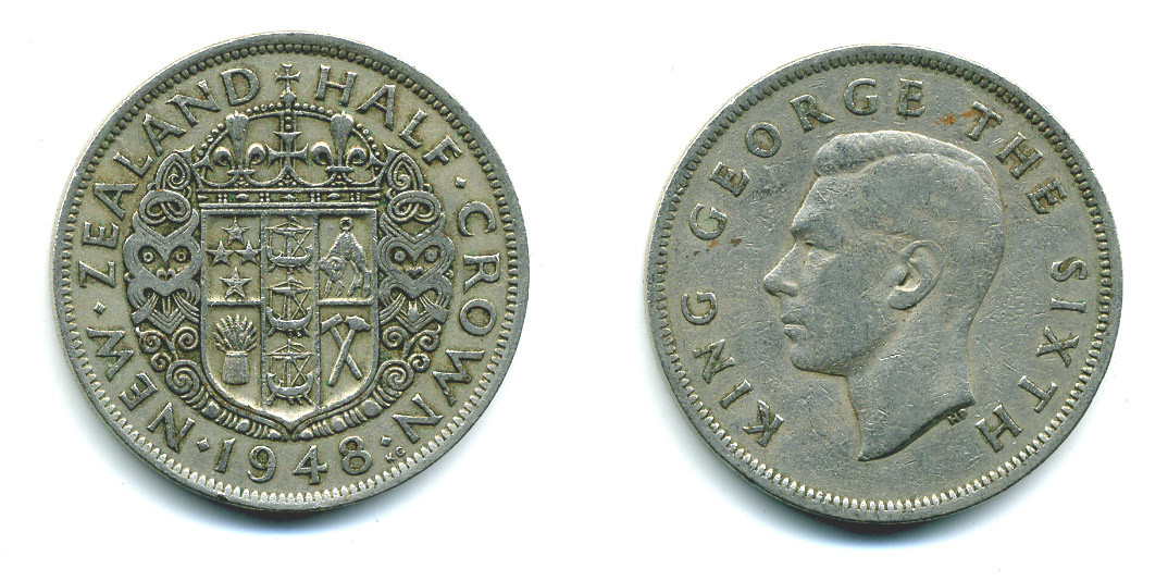 Новая Зеландия 1/2 кроны 1948 Георг VI (1936-1952) KM 19 медно-никель 47-826