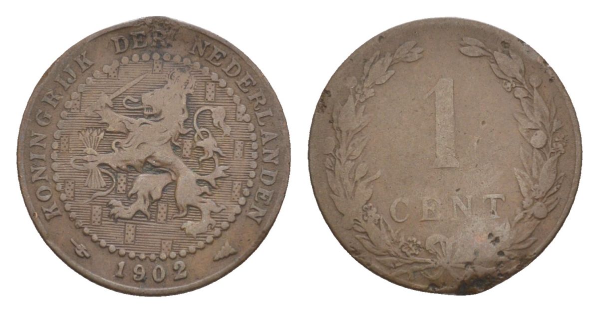 Нидерланды 1 цент 1902 Вильгельмина (1890-1948) KM 132 бронза 73-141