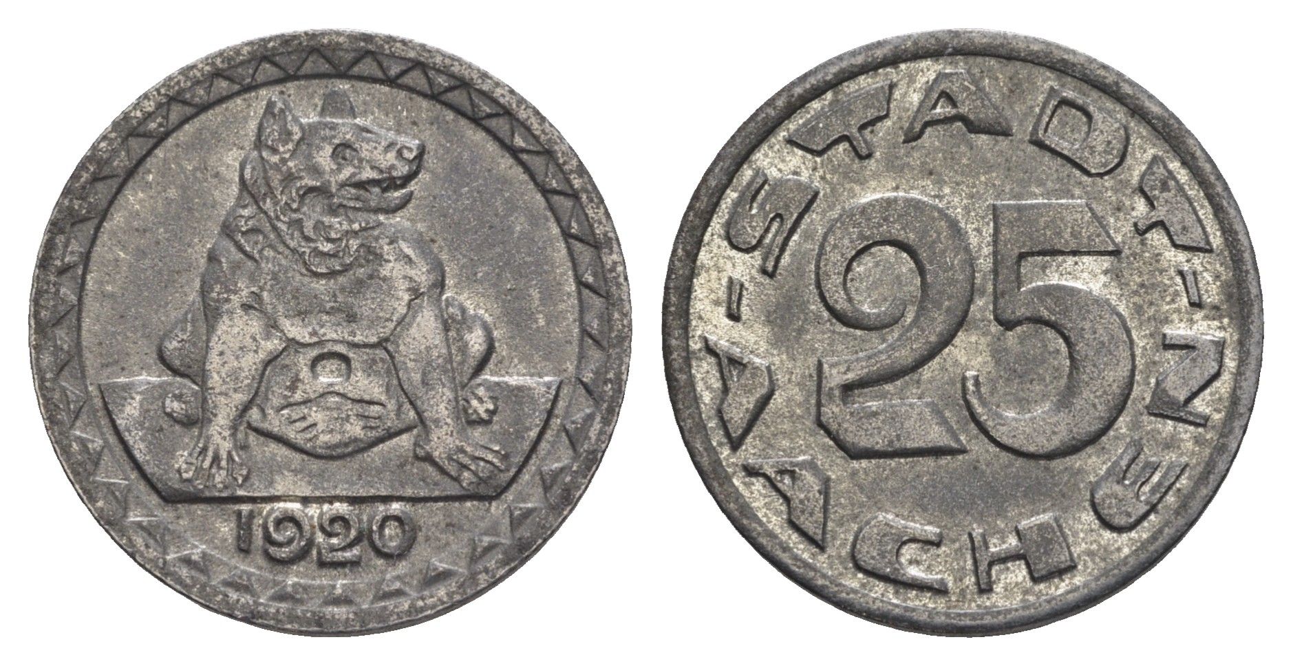 Аахен 25 пфеннигов 1920 Funck 1.8, Men05 70.21, Men18 99.21, Men22.2 99.21 железо 4548-1214