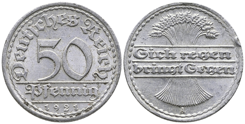 ГЕРМАНИЯ 50 ПФЕННИГОВ 1921 A KM 27, J. 301 алюминий 24-1033