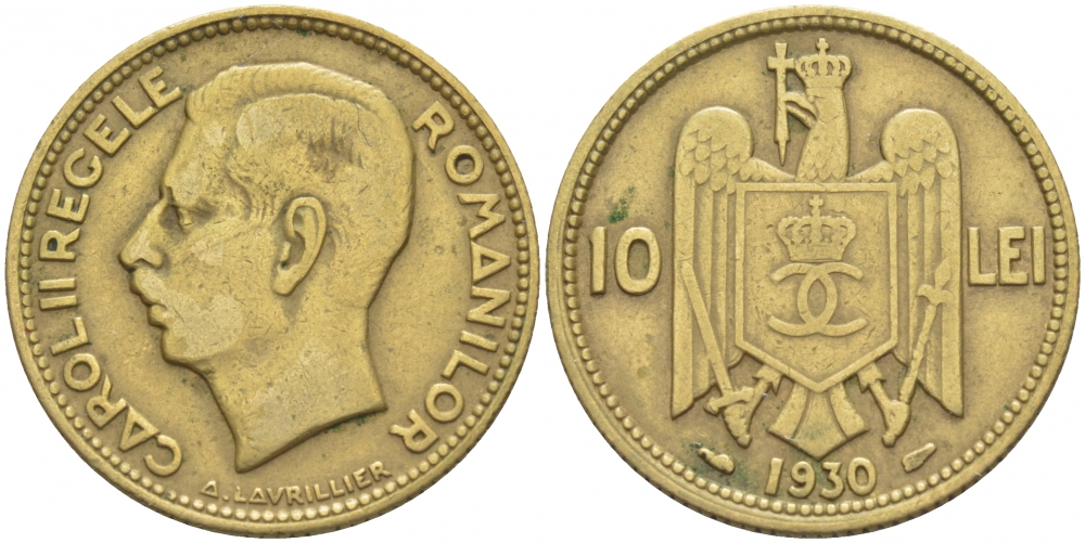 Румыния 10 леев 1930 Кароль II (1930-1940) KM 49 никель латунь 4402-713