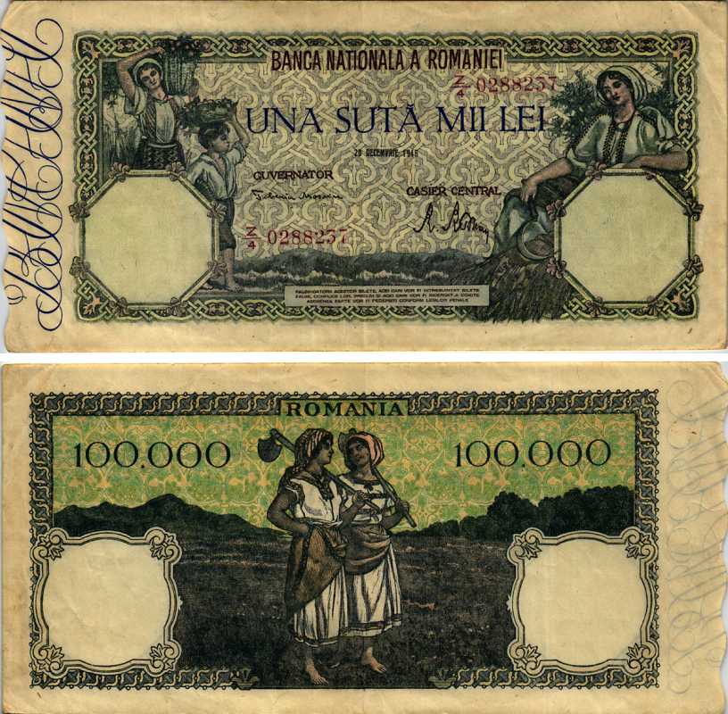 Румыния 100000 леев 1946 крестьянки, 20 декабря 1946 Pick 58a бумага 8606-41-2