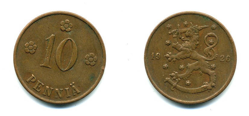 Финляндия 10 пенни 1926 республика (1918-1962) KM 24 медь 46-1542