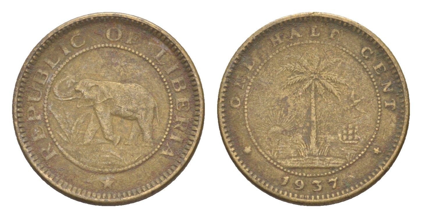 Либерия 1/2 цента 1937 KM 10 латунь 4614-945