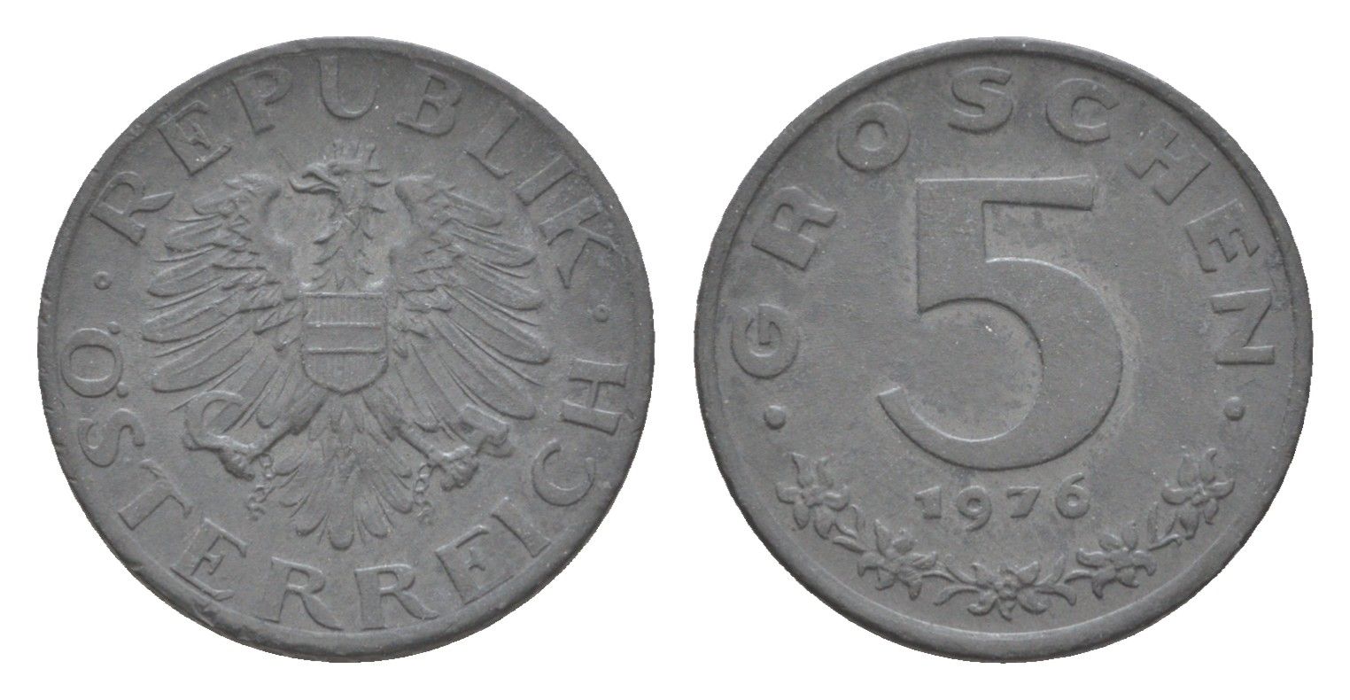 Австрия 5 грошей 1976 KM 2875 цинк 4567-828
