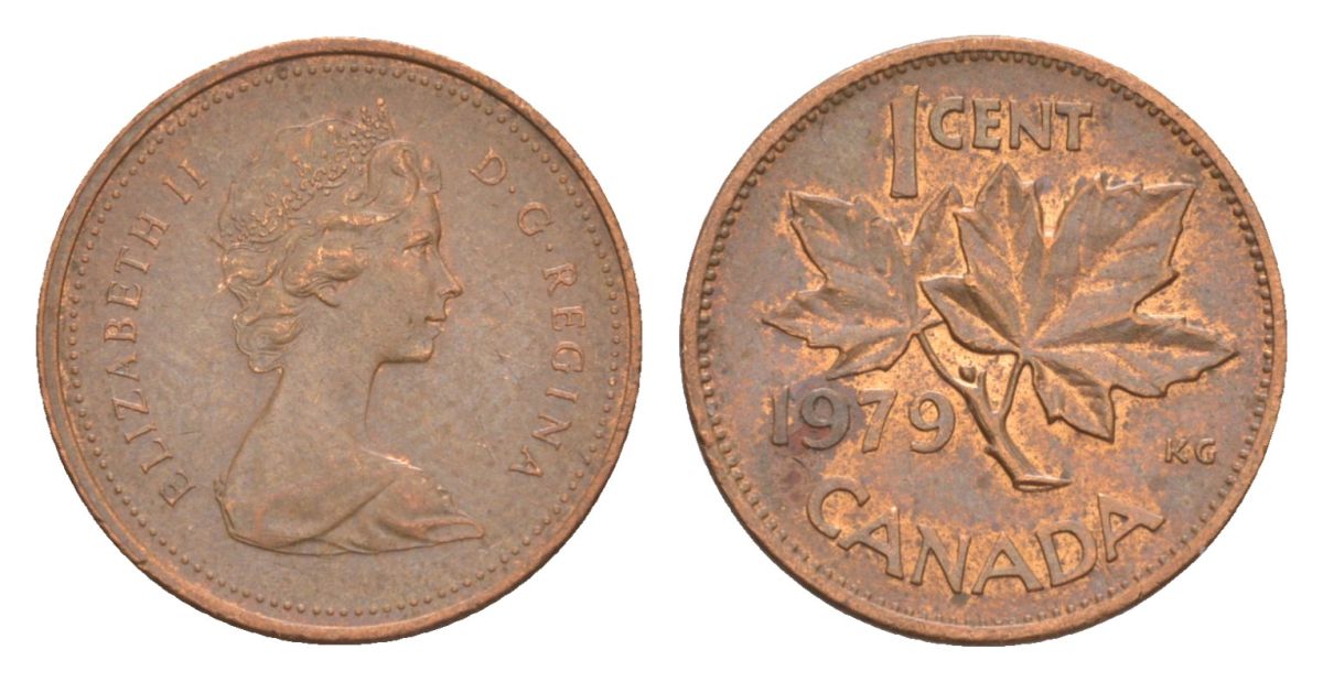 Канада 1 цент 1979 Елизавета II (1952-2022), кленовый лист KM 59 бронза 4630-558