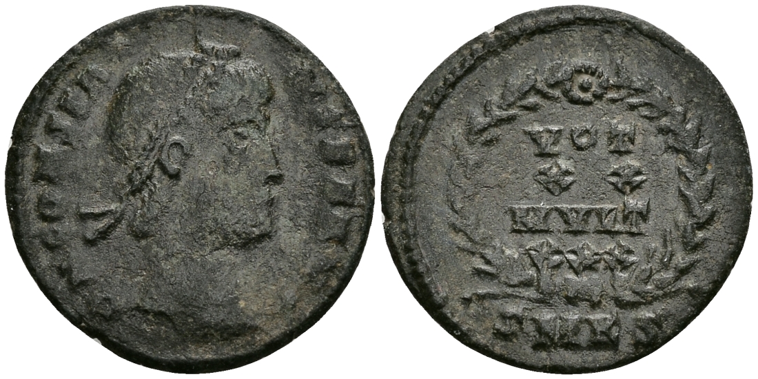 Римская Империя нуммий 347 - 348 Констант VOT XX MVLT XXX Кизик Good Very fine (R) RIC 50 бронза 1073-3-3-5