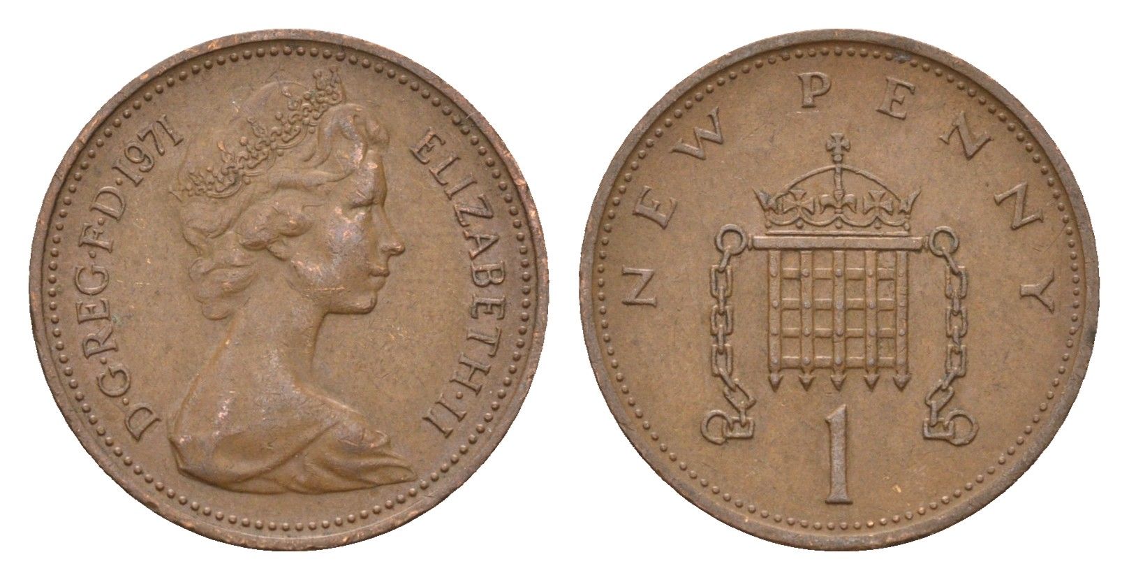 Великобритания 1 пенни 1971 Елизавета II (1952-2022) KM 915, Spink 4237 (B1) бронза 4697-928