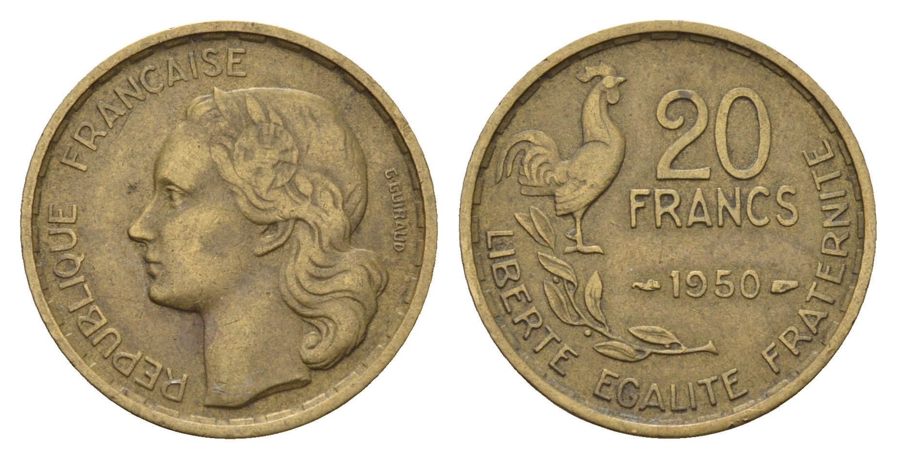 Франция 20 франков 1950 KM 917 алюминиевая бронза 4629-956