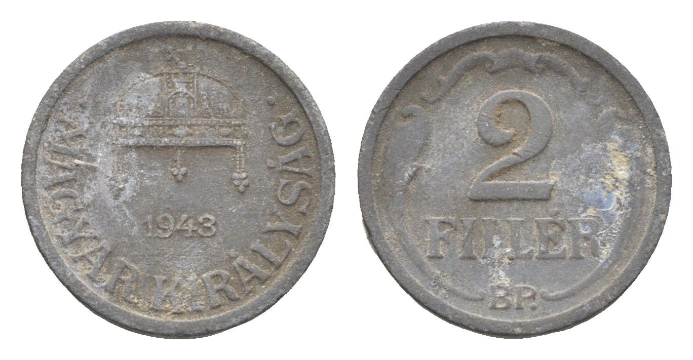 Венгрия 2 филлера 1943 BP KM 519 цинк 4665-542