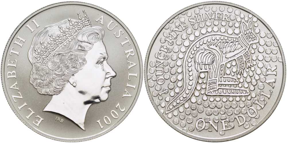 Австралия 1 доллар 2001 кенгуру, искусство аборигенов KM 590 серебро  UNC  1078-3-24