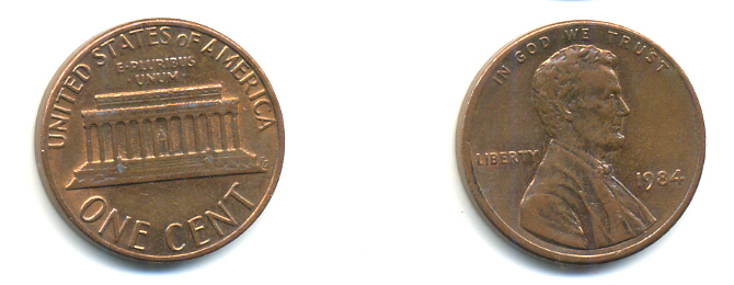 США 1 ЦЕНТ 1984 ЛИНКОЛЬН KM 201b цинк плакированный медью 179-365