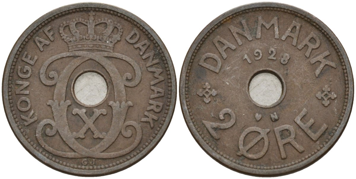 Дания 2 эре 1928 Кристиан X (1912-1947) KM 827 бронза 4147-449