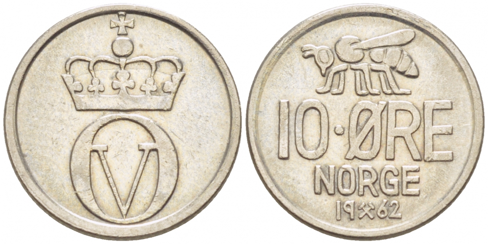 НОРВЕГИЯ 10 ЭРЕ 1962 КМ 411 медно-никель 3955-168