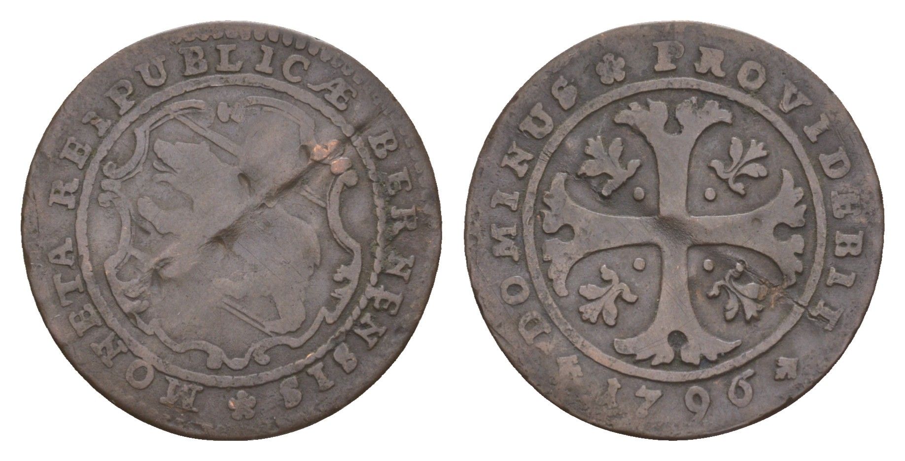 Швейцарские кантоны, Берн 1/2 батцена 1796 KM 91 серебро 1518-1744