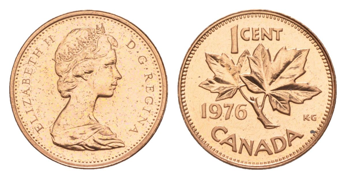 Канада 1 цент 1976 Елизавета II (1952-2022), кленовый лист KM 59.1 бронза PROOF-LIKE (BU) 4630-923