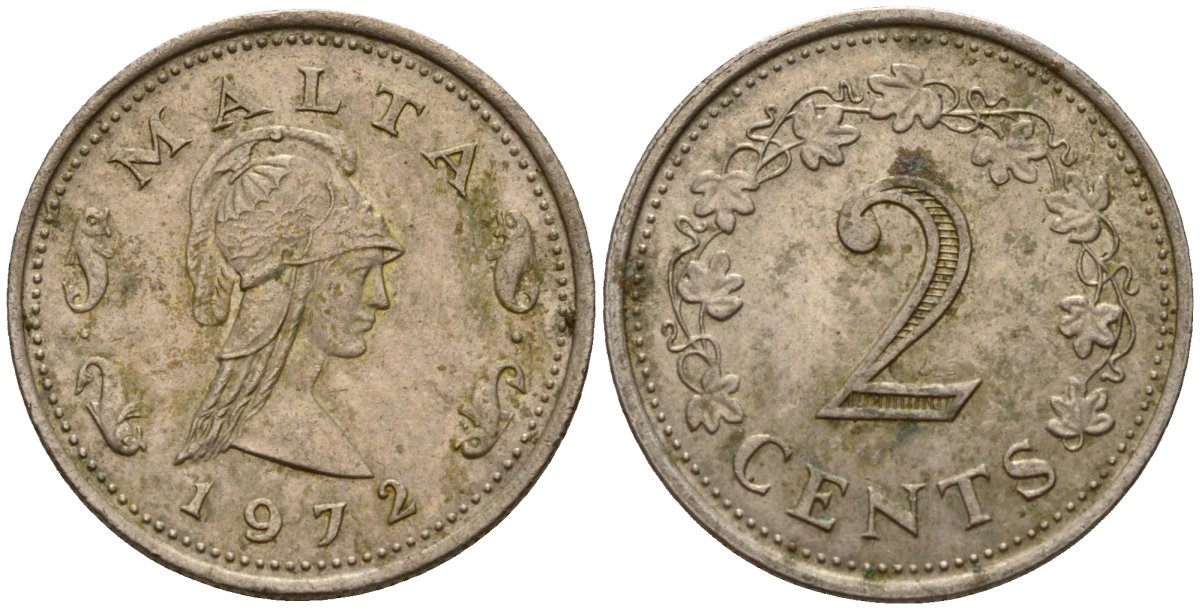 Мальта 2 цента 1972 Пентесилея, царица амазонок KM 9 медь цинк 4154-639
