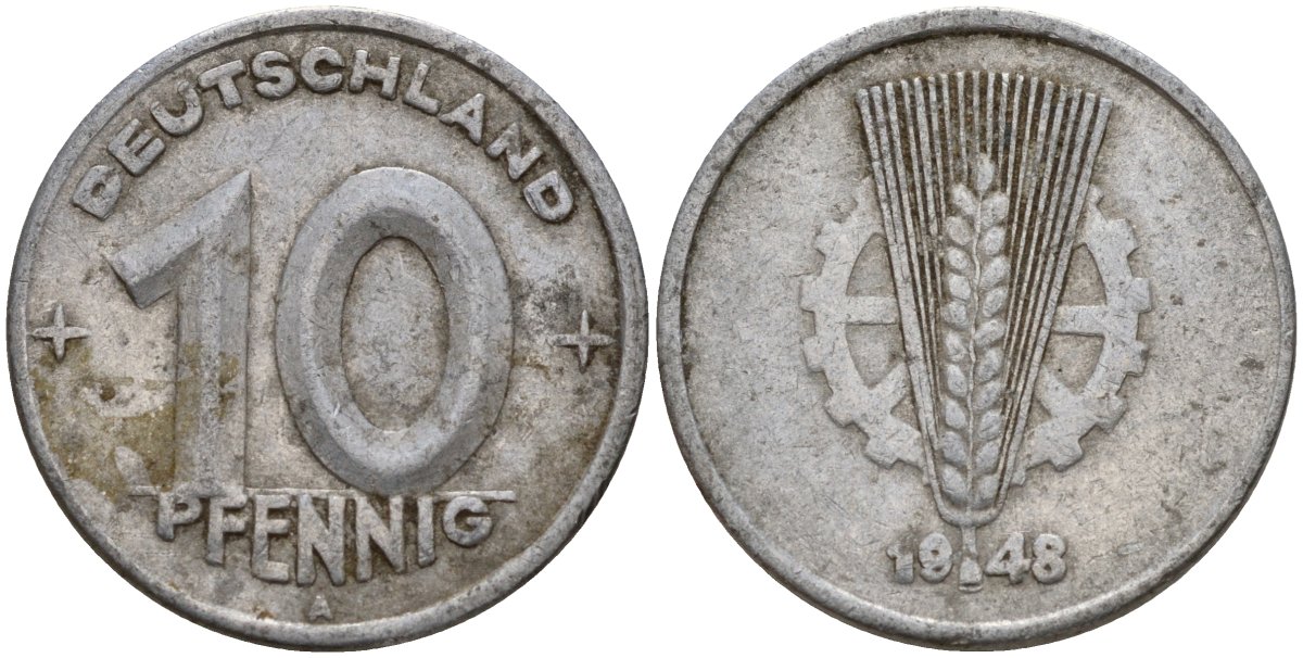 ГДР 10 пфеннигов 1948 A KM 3 алюминий 24-517