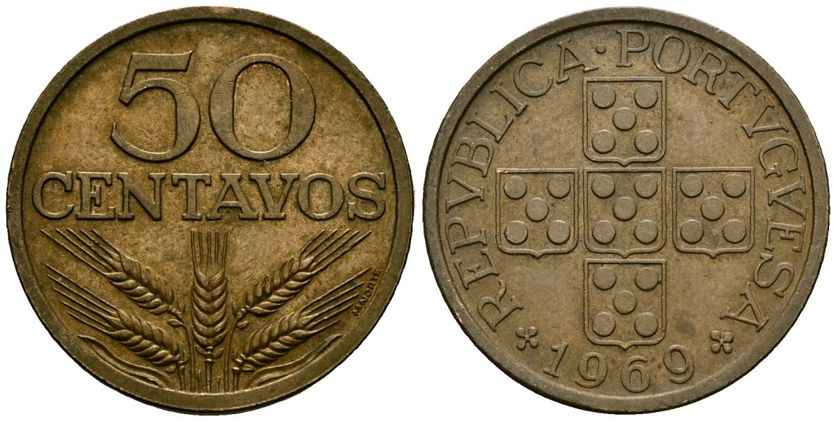 Португалия 50 сентаво 1969 KM 596 бронза 4138-223