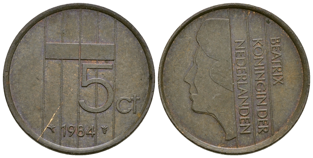 НИДЕРЛАНДЫ 5 ЦЕНТОВ 1984 БЕАТРИКС KM 202 бронза 72-757