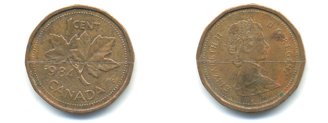 КАНАДА 1 ЦЕНТ 1984 ЕЛИЗАВЕТА II, КЛЕНОВЫЙ ЛИСТ KM 132 бронза 177-1415