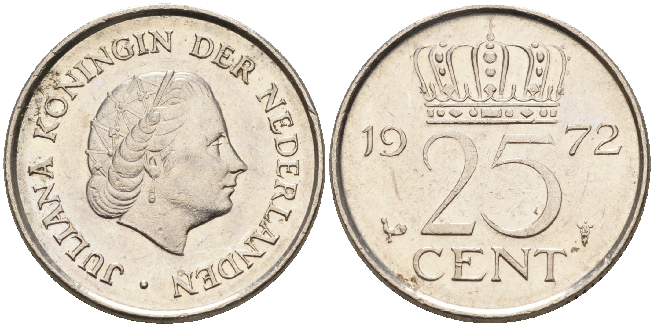 Нидерланды 25 центов 1972 Юлиана (1948-1980) KM 183 никель    4174-659