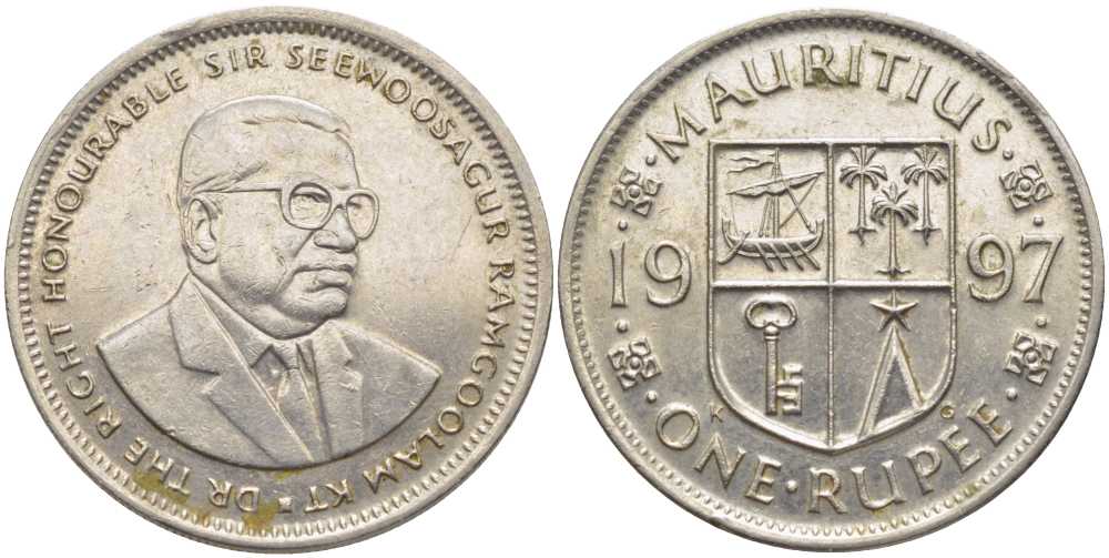 Маврикий 1 рупия 1997 Сивусагур Рамгулам KM 55 медно-никель 117-151