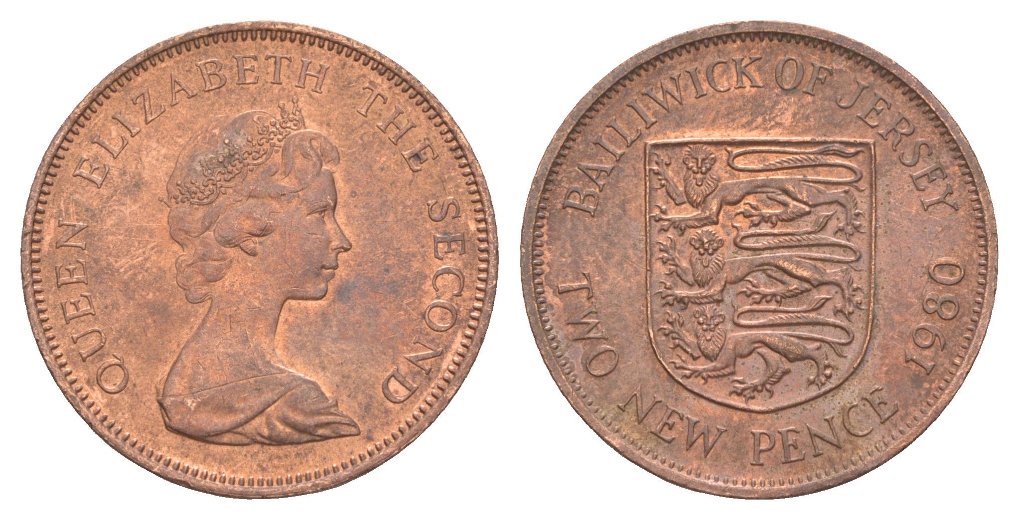 Джерси 2 пенса 1980 герб, Елизавета II (1952-2022) KM 31 бронза aUNC 4652-532