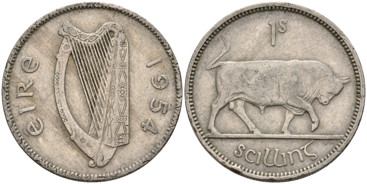 Ирландия 1 шиллинг 1954 бык KM 14a медно-никель 4146-513