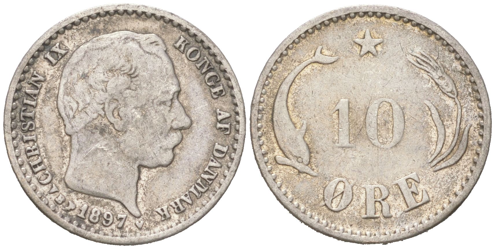 Дания 10 эре 1897 Кристиан IX (1863-1906) KM 795 серебро 4621-1016