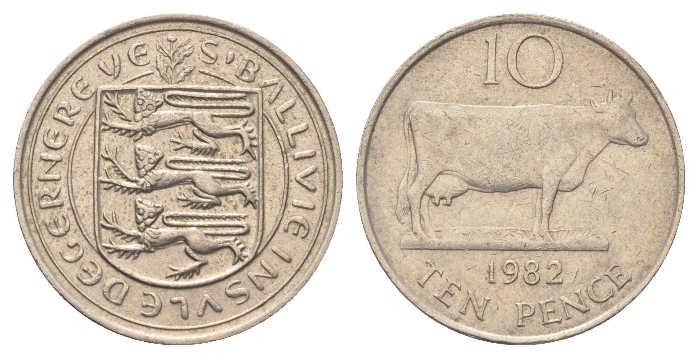 Гернси 10 пенсов 1982 Гернсийская корова KM 30 медно-никель 4692-1013