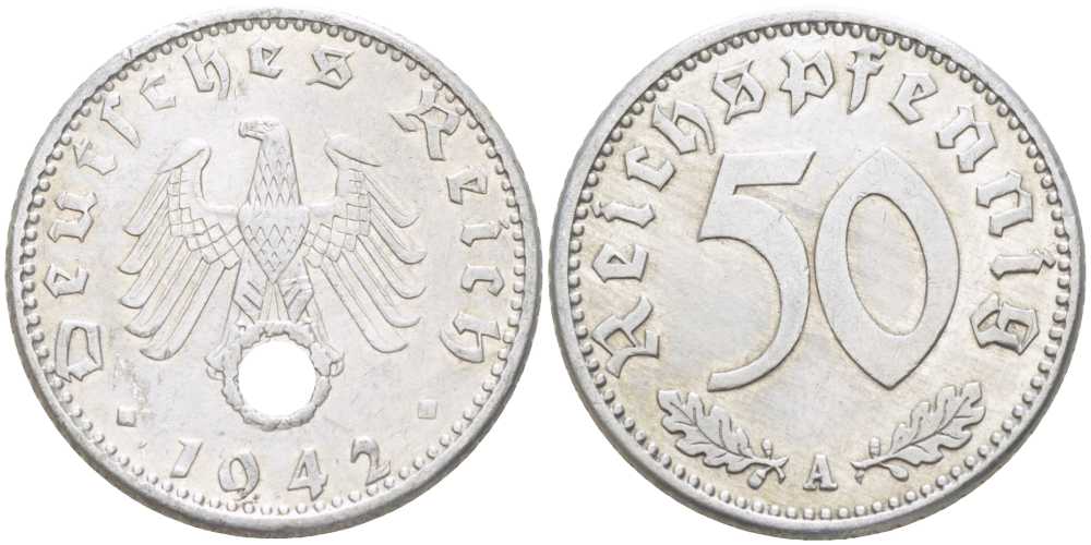 ГЕРМАНИЯ 50 РЕЙХСПФЕННИГОВ 1942 A KM 96, J.372 алюминий 117-936