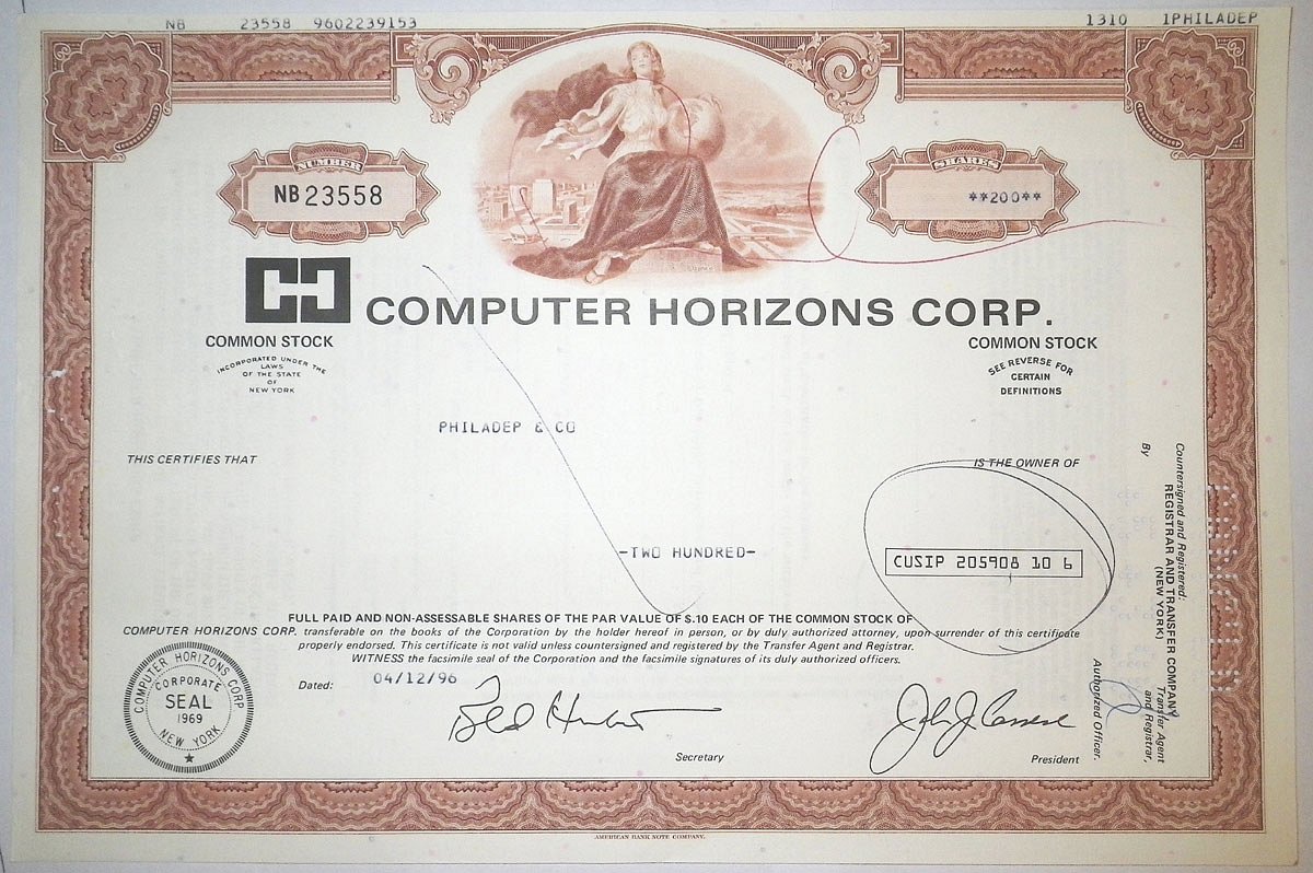 США, Computer Horizons Corp. 200 акций 1996 бумага 8805-53-1