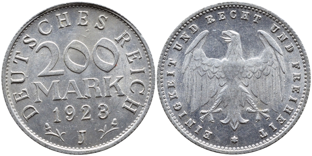 ГЕРМАНИЯ 200 МАРОК 1923 J KM 35, J. 304 алюминий 4390-934