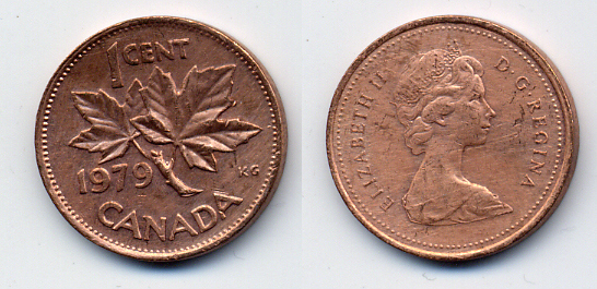 Канада 1 цент 1979 Елизавета II (1952-2022), кленовый лист KM 59.2 бронза 54-2434