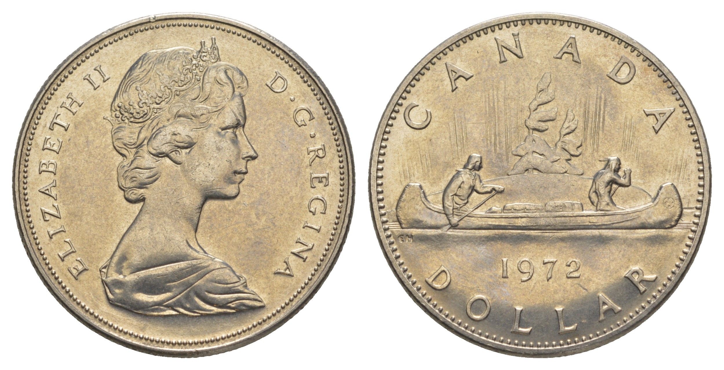 Канада 1 доллар 1972 Елизавета II (1952-2022), каноэ KM 76 никель UNC 4185-341