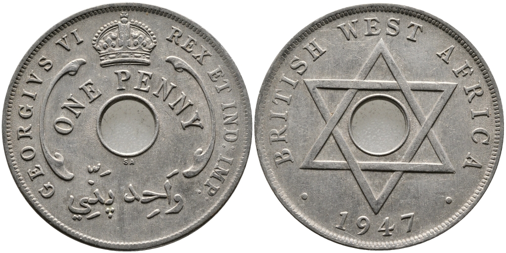 Британская Западная Африка 1 пенни 1947 Георг VI (1937-1952) KM 19 медно-никель 1523-625