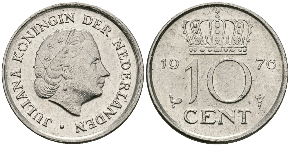 Нидерланды 10 центов 1976 Юлиана (1948-1980) КМ 182 никель 96-424
